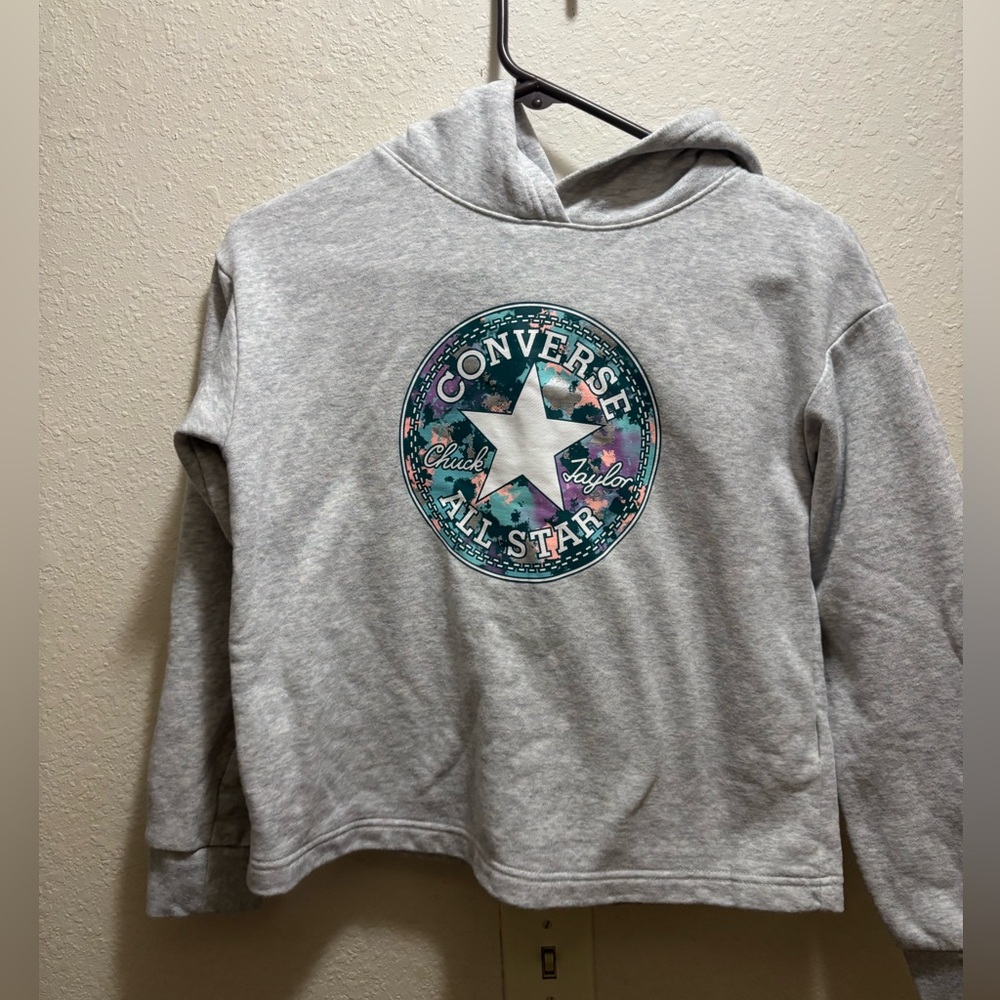 Converse Girls Large (12-13) Grey Hoodie | All Star Chuck Taylor Logo | EUC